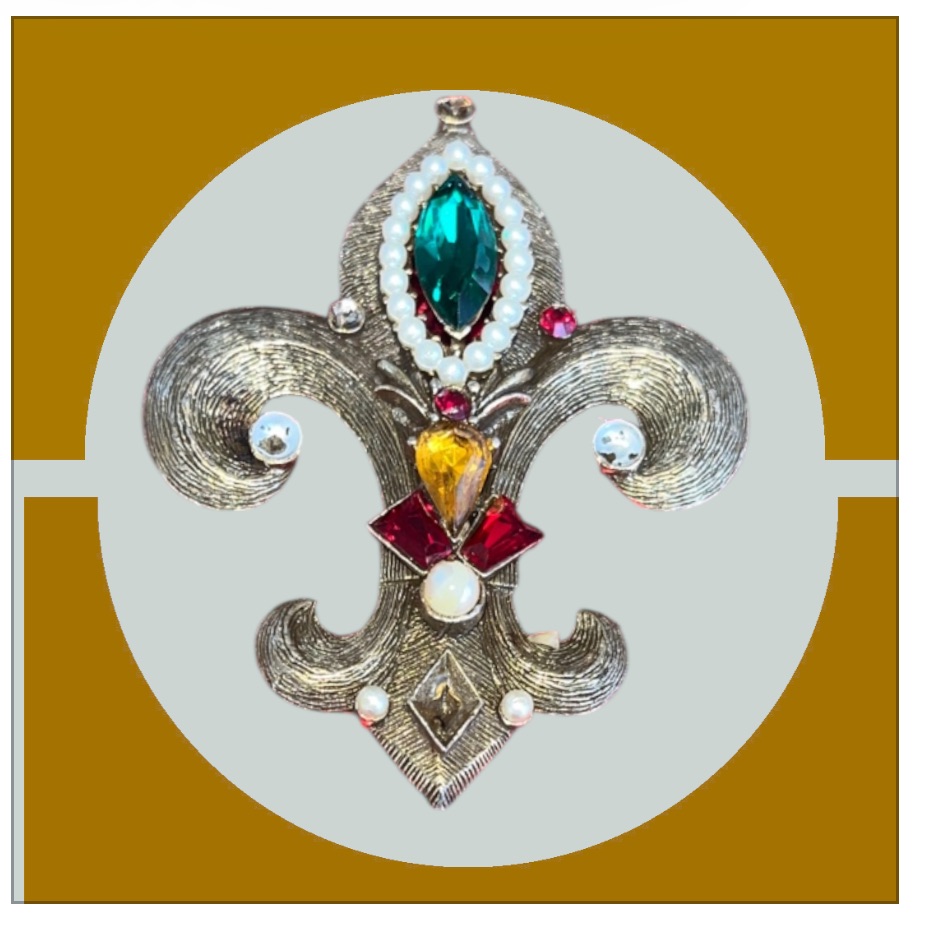 Elegant Silver Fleur-De-Lis Brooch With Gemstones